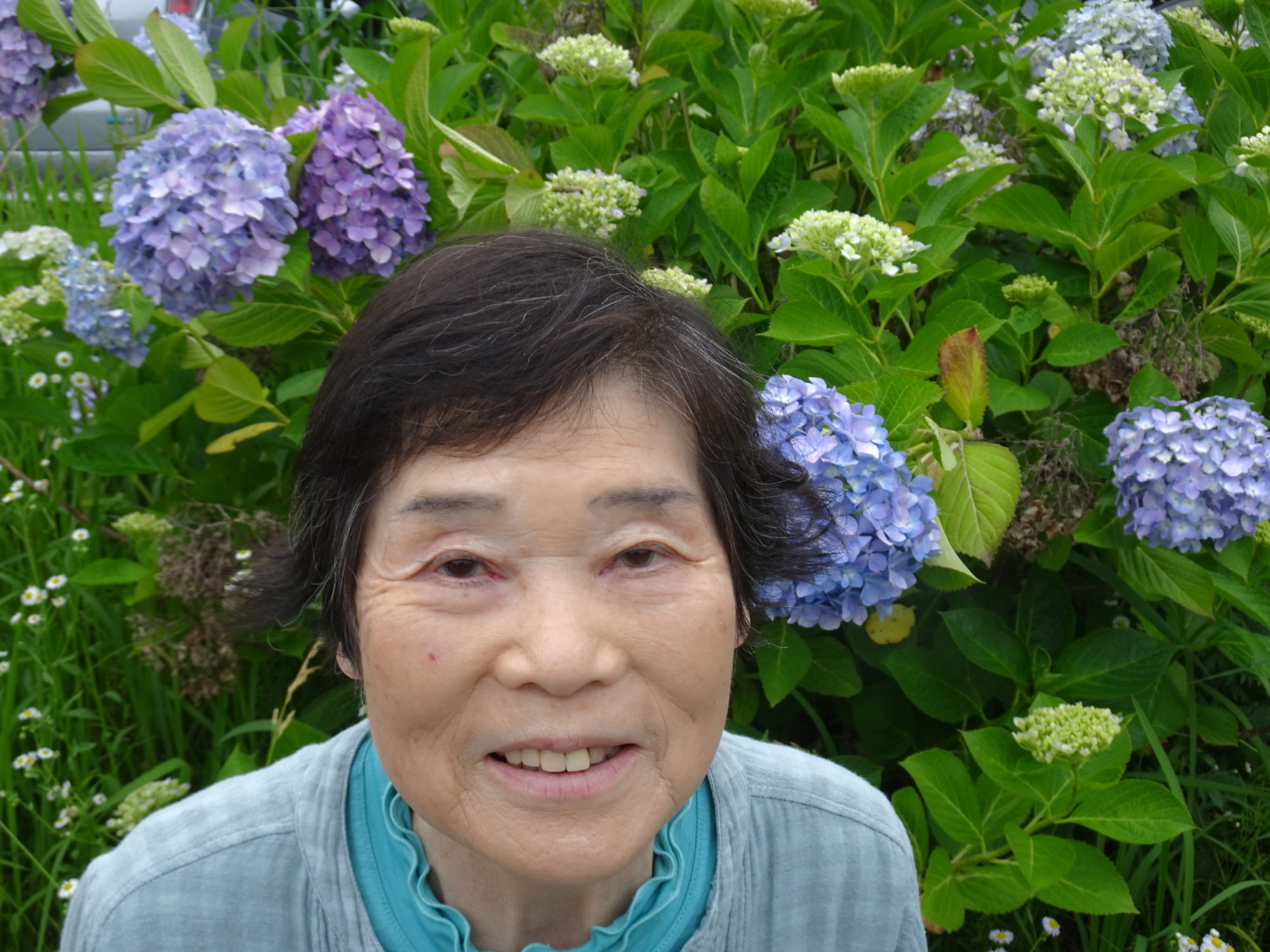 あじさいの前で撮った写真