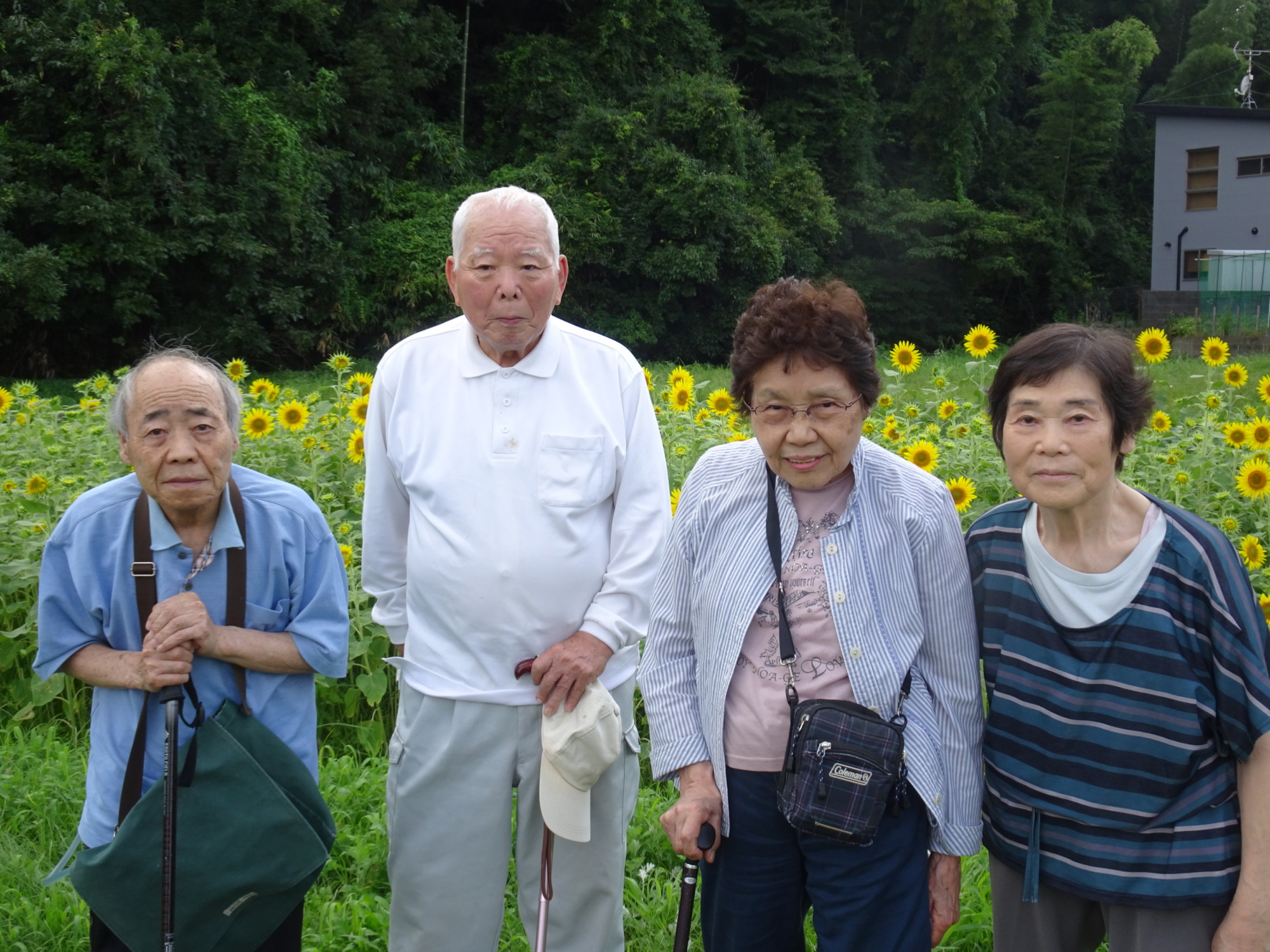 ひまわり畑の前で撮った集合写真