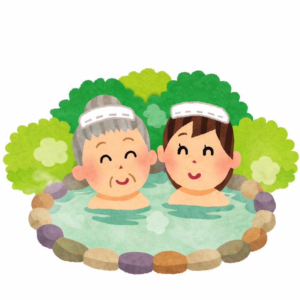 利用者さんと温泉に入っているイメージ画像