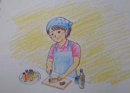 調理をしているワーカーのイラスト