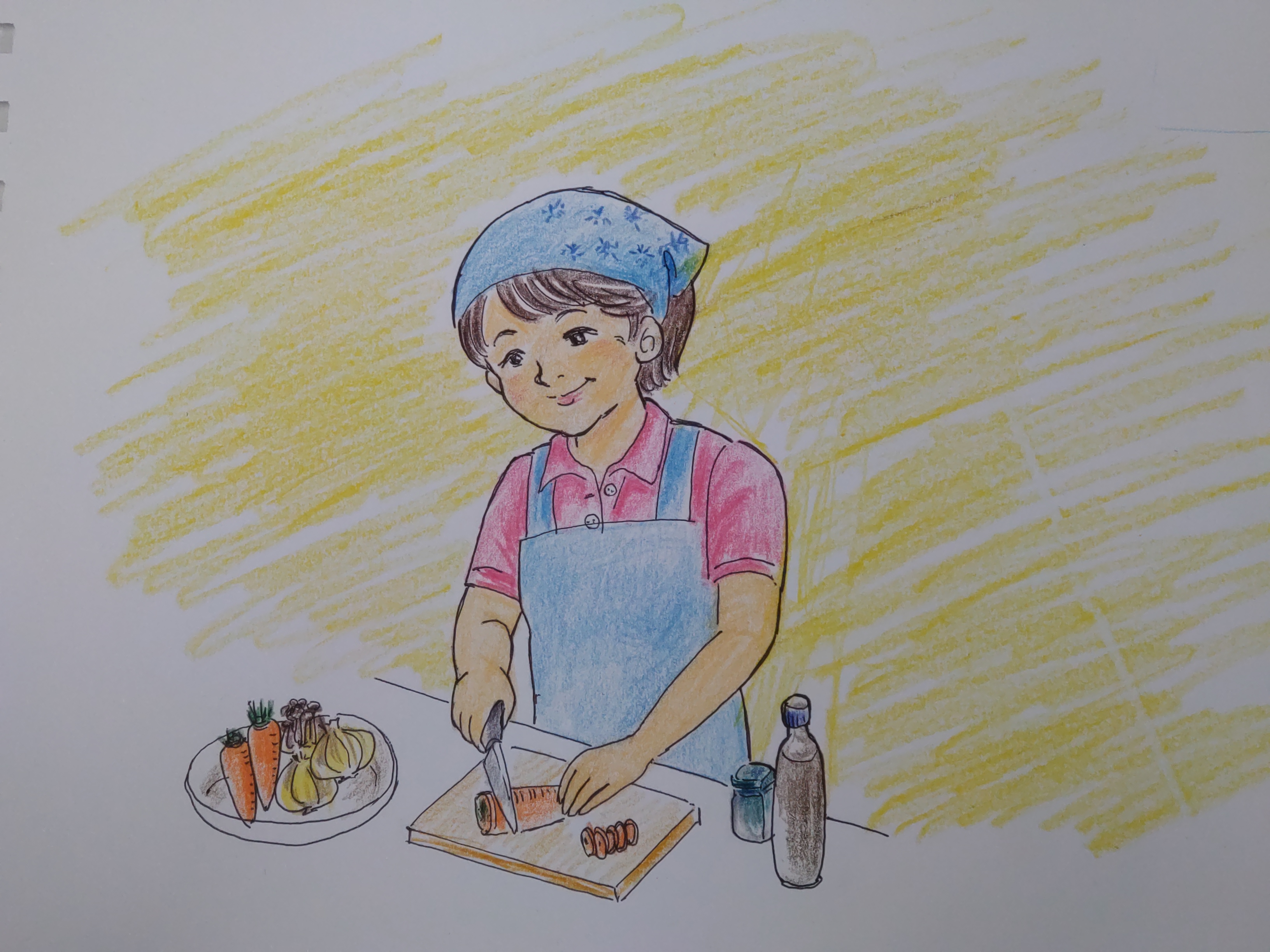 調理をしているワーカーのイラスト