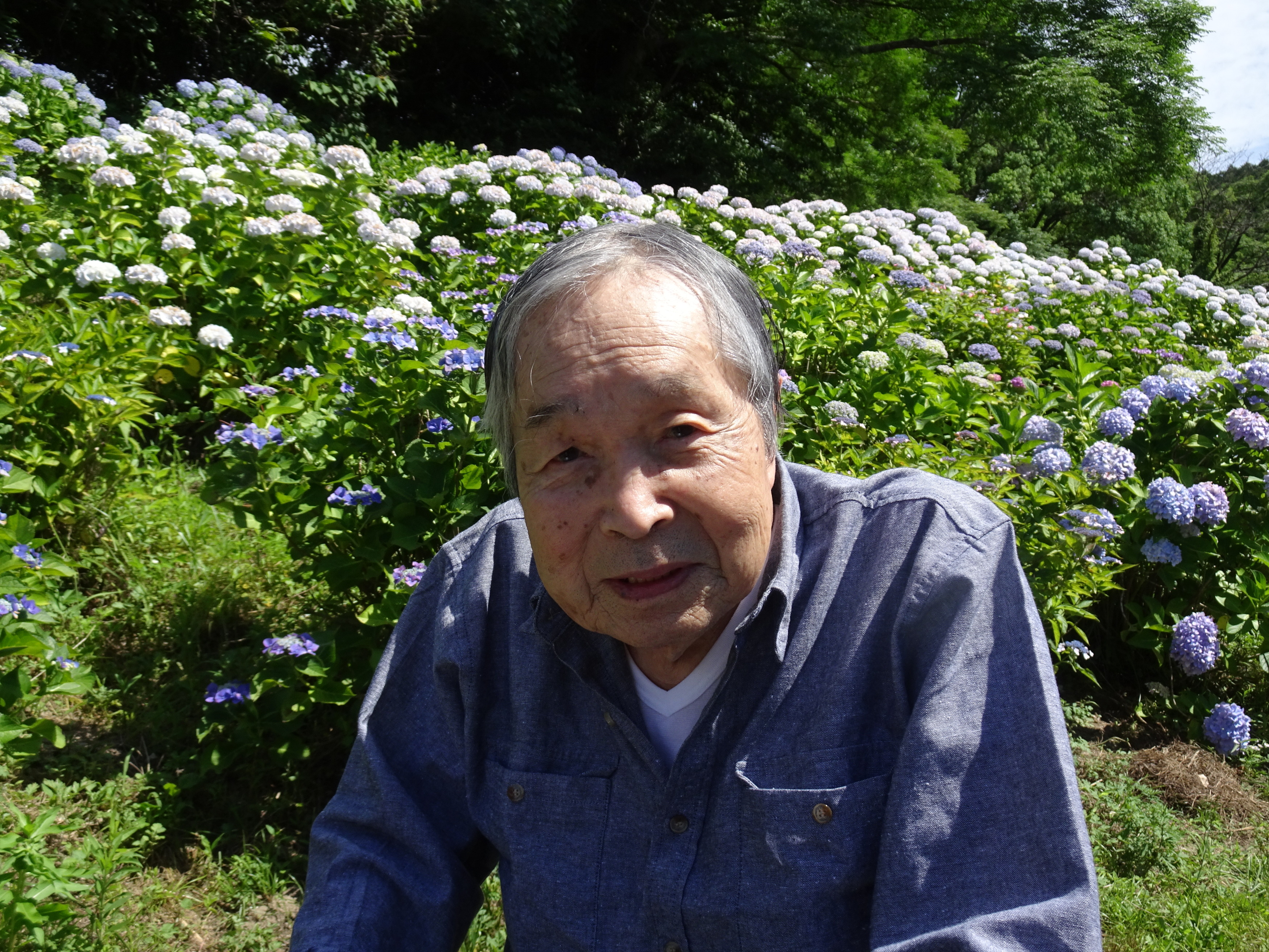 あじさいの前で撮った利用者さんの写真
